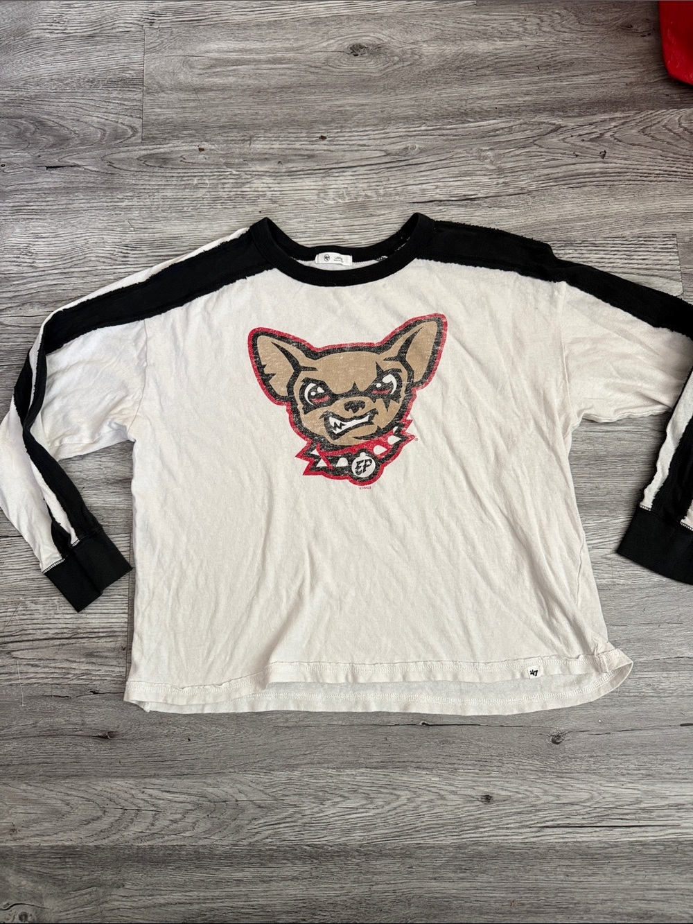 47 Brand White & Black Raglan Long-Sleeve Tee with Red Accented Dog Graphic